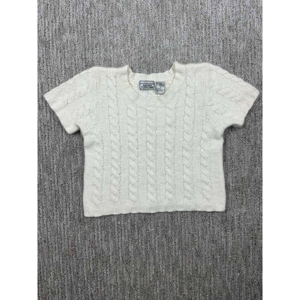 Vtg The Import Workshop Women's Cable Knit Crewneck Sweater Size M Angora & Wool